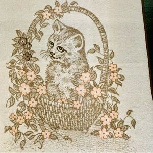 Vintage Biederlack Cat in basket blanket throw